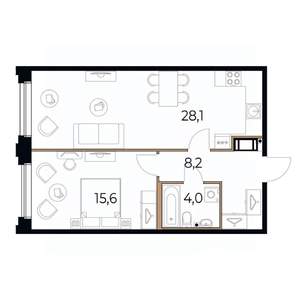1-к квартира, вторичка, 56м2, 3/17 этаж