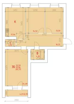 3-к квартира, строящийся дом, 95м2, 6/16 этаж