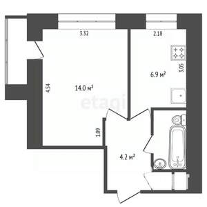 1-к квартира, вторичка, 29м2, 6/9 этаж