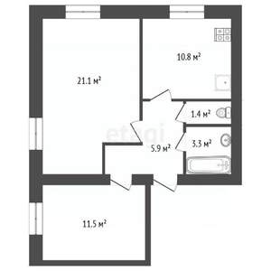 2-к квартира, вторичка, 54м2, 1/3 этаж