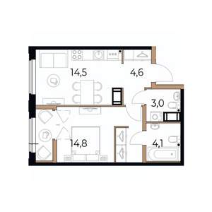 1-к квартира, вторичка, 42м2, 16/17 этаж