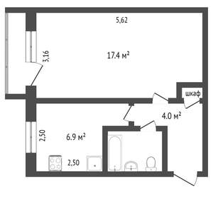 1-к квартира, вторичка, 32м2, 5/5 этаж