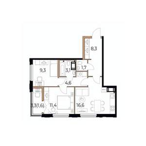 2-к квартира, вторичка, 57м2, 13/17 этаж