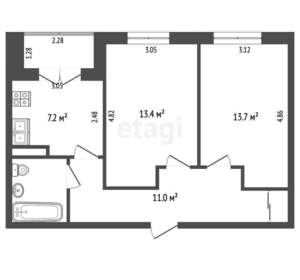 2-к квартира, вторичка, 49м2, 2/9 этаж