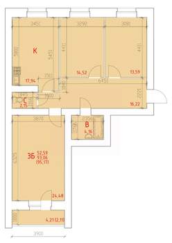 3-к квартира, строящийся дом, 95м2, 15/16 этаж