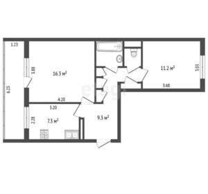 2-к квартира, вторичка, 53м2, 4/5 этаж