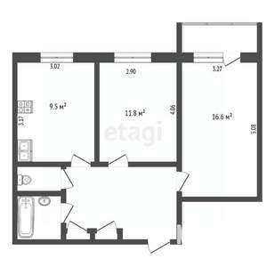 2-к квартира, вторичка, 51м2, 8/11 этаж