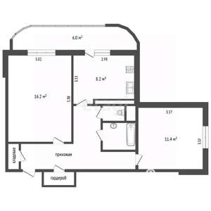 2-к квартира, вторичка, 52м2, 8/16 этаж