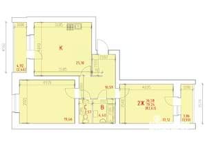 2-к квартира, вторичка, 84м2, 4/12 этаж