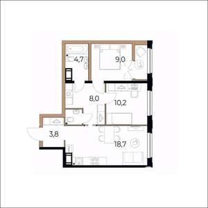 2-к квартира, вторичка, 57м2, 8/17 этаж