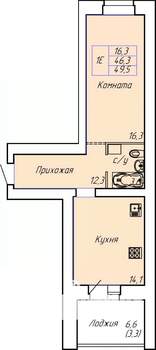 2-к квартира, строящийся дом, 50м2, 4/15 этаж