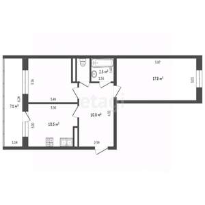 2-к квартира, вторичка, 53м2, 2/10 этаж