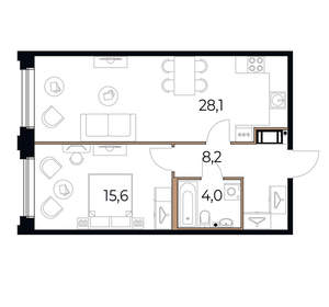 1-к квартира, вторичка, 56м2, 3/17 этаж