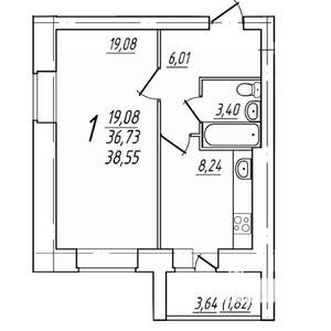 1-к квартира, вторичка, 39м2, 5/9 этаж