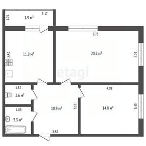 2-к квартира, вторичка, 62м2, 7/9 этаж