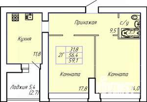 2-к квартира, строящийся дом, 59м2, 5/15 этаж