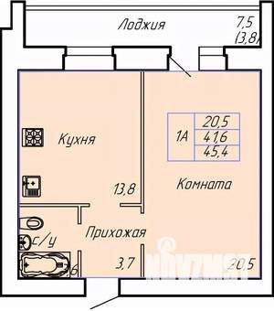 1-к квартира, строящийся дом, 45м2, 5/15 этаж