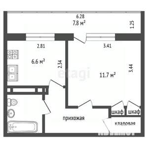 1-к квартира, вторичка, 28м2, 1/5 этаж