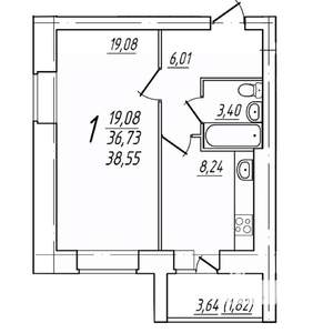1-к квартира, вторичка, 39м2, 3/9 этаж