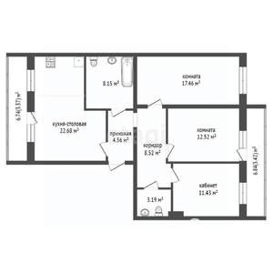 3-к квартира, вторичка, 88м2, 6/9 этаж