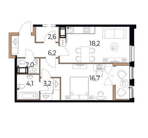 1-к квартира, вторичка, 55м2, 17/17 этаж