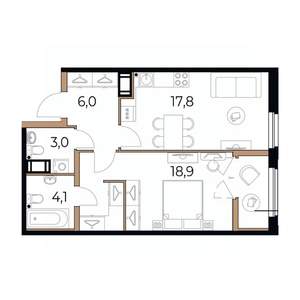 1-к квартира, вторичка, 52м2, 15/17 этаж