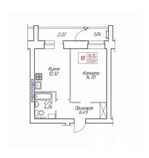 1-к квартира, вторичка, 41м2, 1/8 этаж