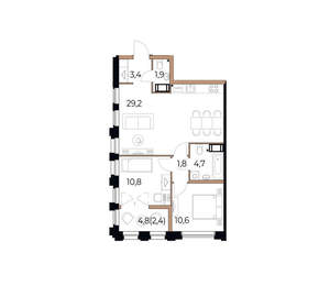 2-к квартира, вторичка, 65м2, 8/17 этаж