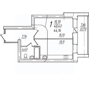 1-к квартира, вторичка, 44м2, 4/9 этаж