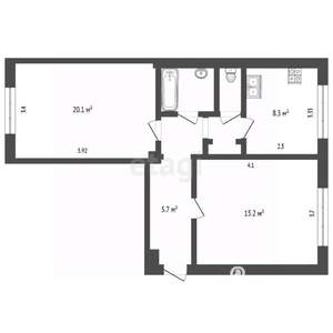 2-к квартира, вторичка, 58м2, 1/5 этаж