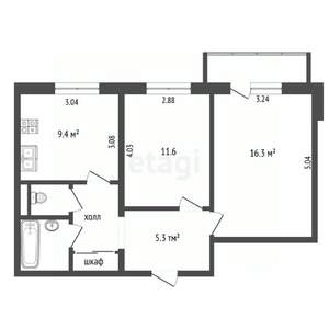 2-к квартира, вторичка, 50м2, 5/9 этаж