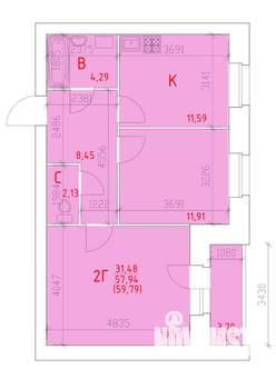2-к квартира, строящийся дом, 60м2, 11/16 этаж