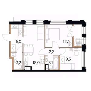 2-к квартира, вторичка, 55м2, 11/17 этаж
