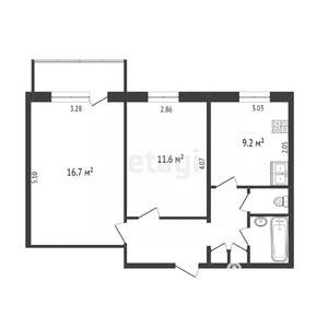 2-к квартира, вторичка, 50м2, 1/9 этаж