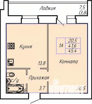 1-к квартира, строящийся дом, 45м2, 3/15 этаж