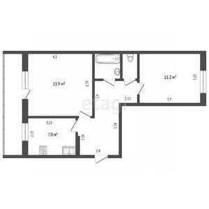 2-к квартира, вторичка, 49м2, 1/5 этаж