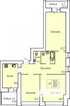 3-к квартира, строящийся дом, 95м2, 8/15 этаж