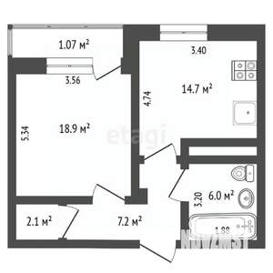 1-к квартира, вторичка, 49м2, 12/12 этаж