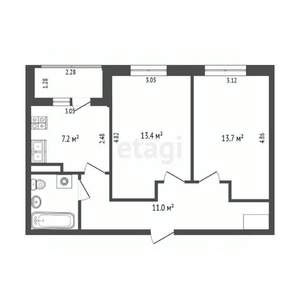 2-к квартира, вторичка, 49м2, 2/9 этаж