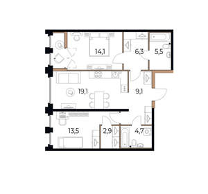 2-к квартира, вторичка, 77м2, 2/17 этаж