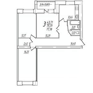 3-к квартира, вторичка, 77м2, 3/9 этаж