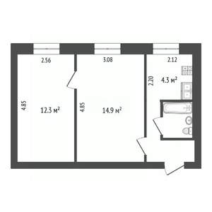2-к квартира, вторичка, 38м2, 1/3 этаж
