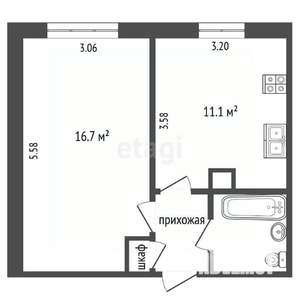 1-к квартира, вторичка, 34м2, 9/9 этаж