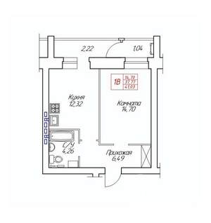 1-к квартира, строящийся дом, 41м2, 1/8 этаж