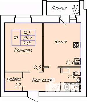 1-к квартира, строящийся дом, 42м2, 6/15 этаж