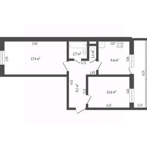 2-к квартира, вторичка, 53м2, 3/10 этаж
