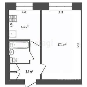 1-к квартира, вторичка, 30м2, 5/5 этаж