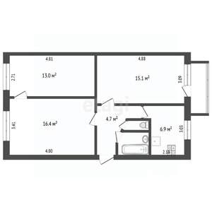 3-к квартира, вторичка, 59м2, 2/5 этаж