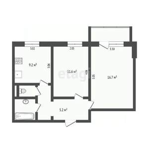 2-к квартира, вторичка, 51м2, 6/9 этаж
