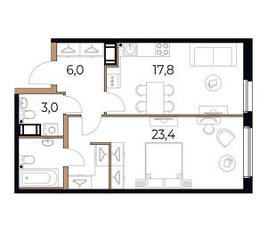 1-к квартира, вторичка, 54м2, 3/17 этаж